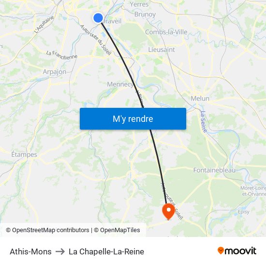 Athis-Mons to La Chapelle-La-Reine map