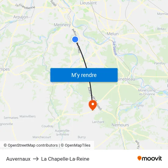 Auvernaux to La Chapelle-La-Reine map