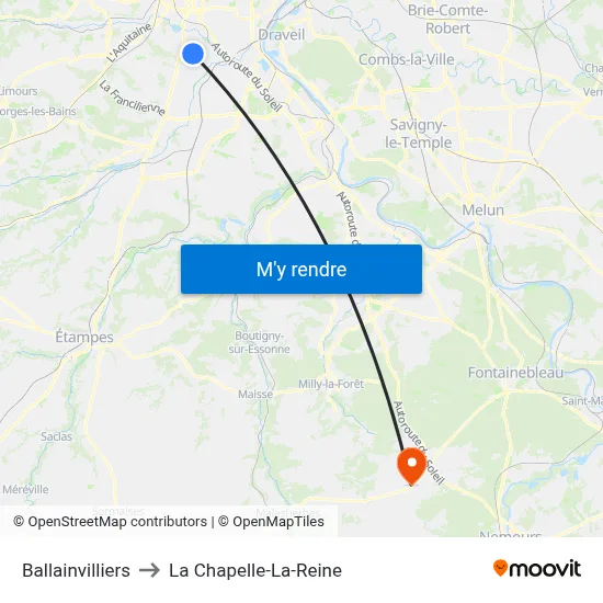 Ballainvilliers to La Chapelle-La-Reine map