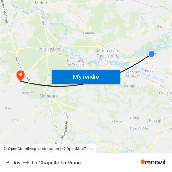 Balloy to La Chapelle-La-Reine map