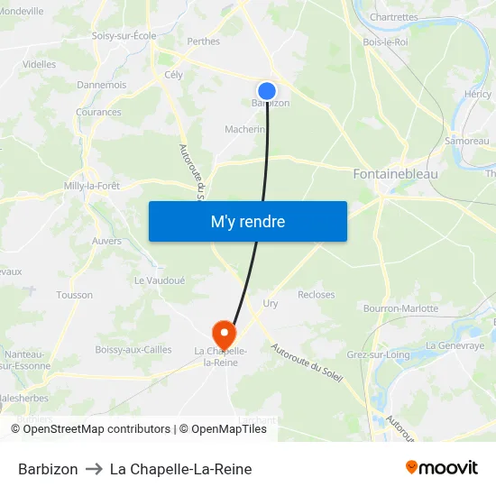 Barbizon to La Chapelle-La-Reine map
