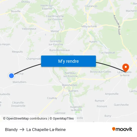 Blandy to La Chapelle-La-Reine map