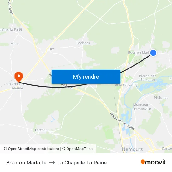 Bourron-Marlotte to La Chapelle-La-Reine map