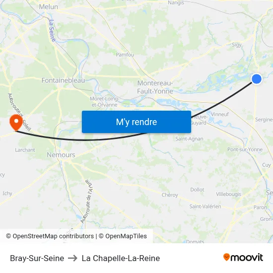 Bray-Sur-Seine to La Chapelle-La-Reine map