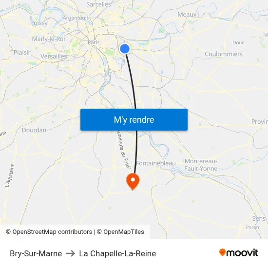 Bry-Sur-Marne to La Chapelle-La-Reine map
