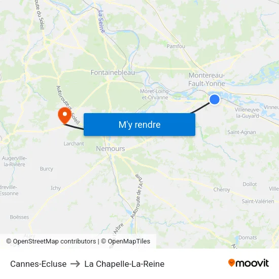 Cannes-Ecluse to La Chapelle-La-Reine map