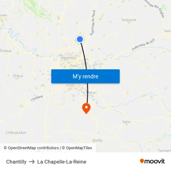 Chantilly to La Chapelle-La-Reine map