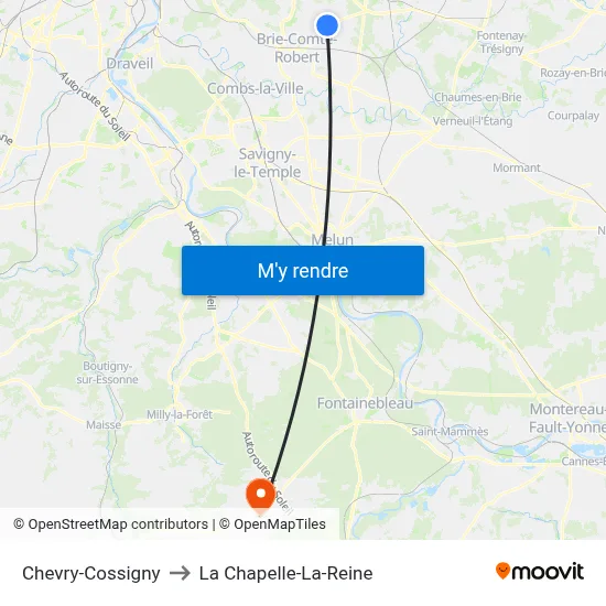 Chevry-Cossigny to La Chapelle-La-Reine map