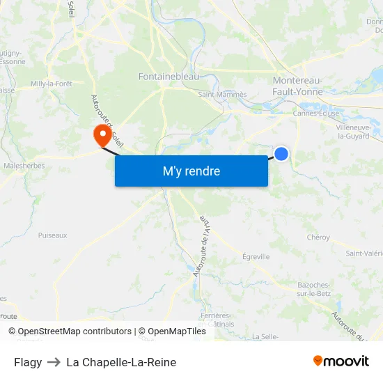 Flagy to La Chapelle-La-Reine map