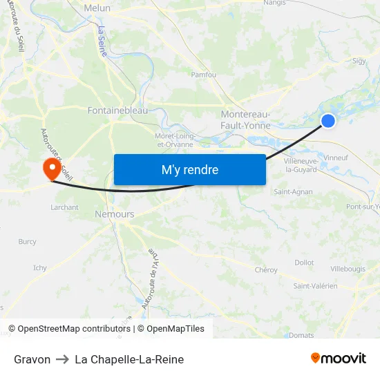 Gravon to La Chapelle-La-Reine map