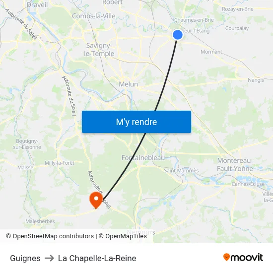 Guignes to La Chapelle-La-Reine map
