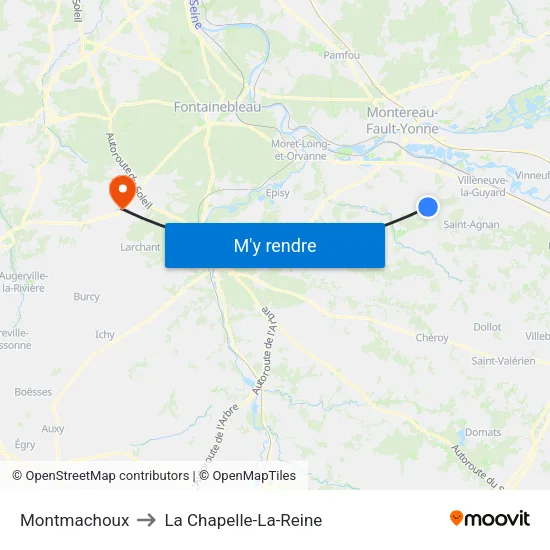 Montmachoux to La Chapelle-La-Reine map