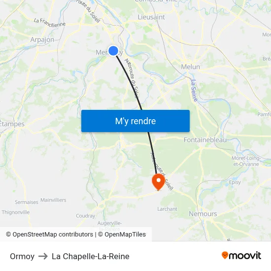 Ormoy to La Chapelle-La-Reine map