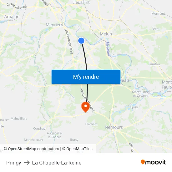 Pringy to La Chapelle-La-Reine map