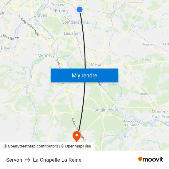 Servon to La Chapelle-La-Reine map