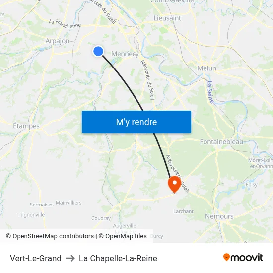 Vert-Le-Grand to La Chapelle-La-Reine map