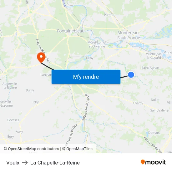 Voulx to La Chapelle-La-Reine map