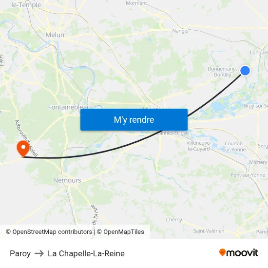 Paroy to La Chapelle-La-Reine map