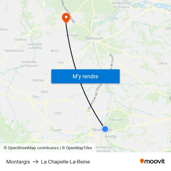 Montargis to La Chapelle-La-Reine map
