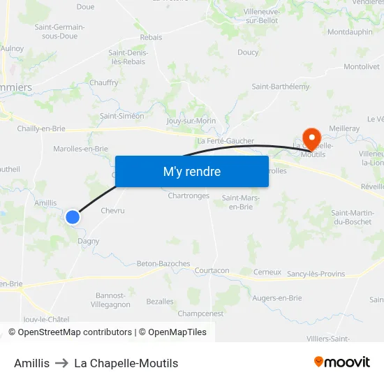 Amillis to La Chapelle-Moutils map