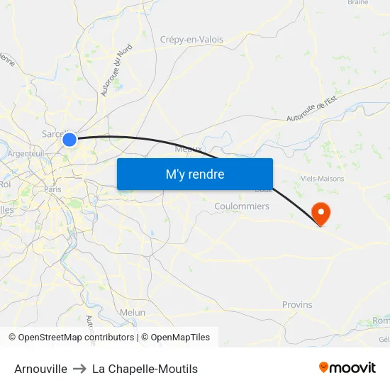 Arnouville to La Chapelle-Moutils map