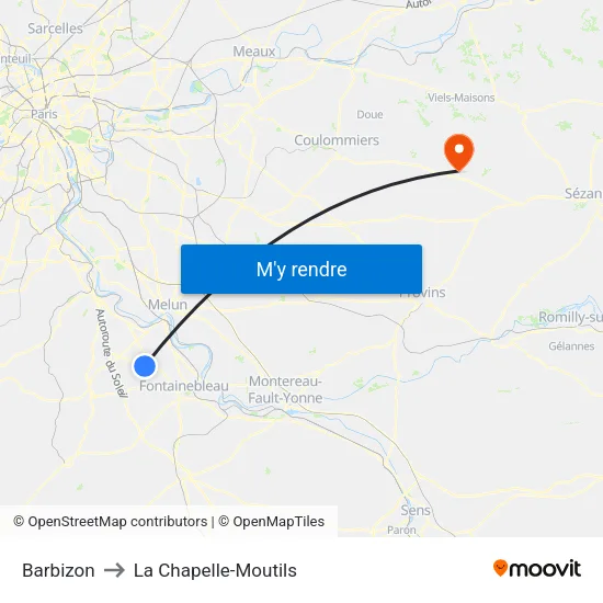 Barbizon to La Chapelle-Moutils map