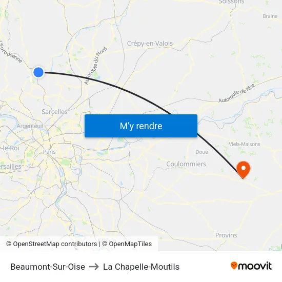 Beaumont-Sur-Oise to La Chapelle-Moutils map