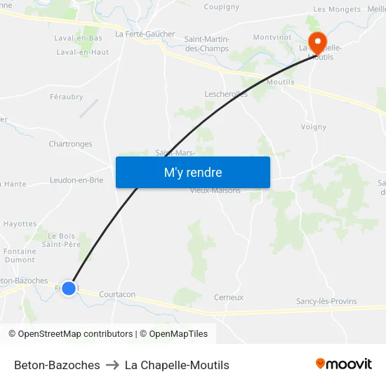 Beton-Bazoches to La Chapelle-Moutils map