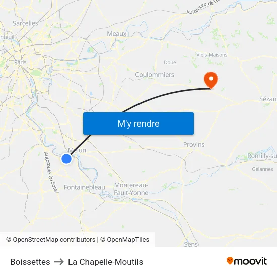 Boissettes to La Chapelle-Moutils map