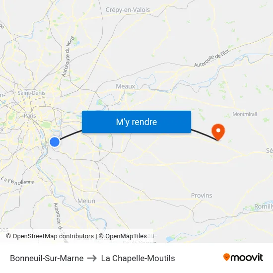 Bonneuil-Sur-Marne to La Chapelle-Moutils map