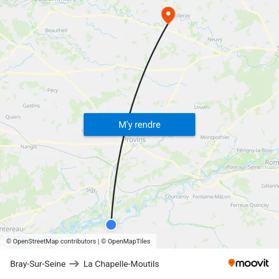 Bray-Sur-Seine to La Chapelle-Moutils map