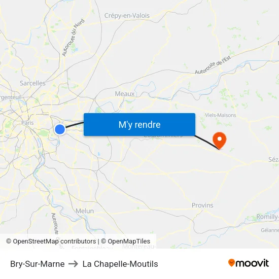 Bry-Sur-Marne to La Chapelle-Moutils map
