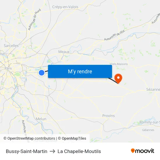 Bussy-Saint-Martin to La Chapelle-Moutils map