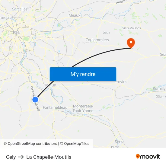 Cely to La Chapelle-Moutils map