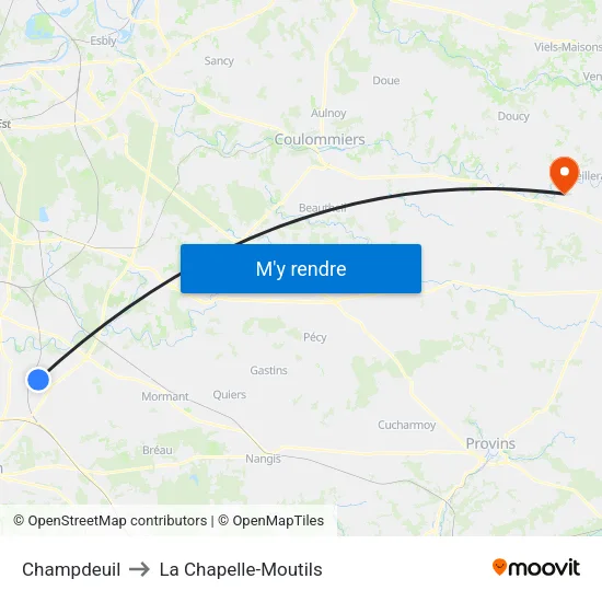 Champdeuil to La Chapelle-Moutils map