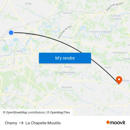 Charny to La Chapelle-Moutils map