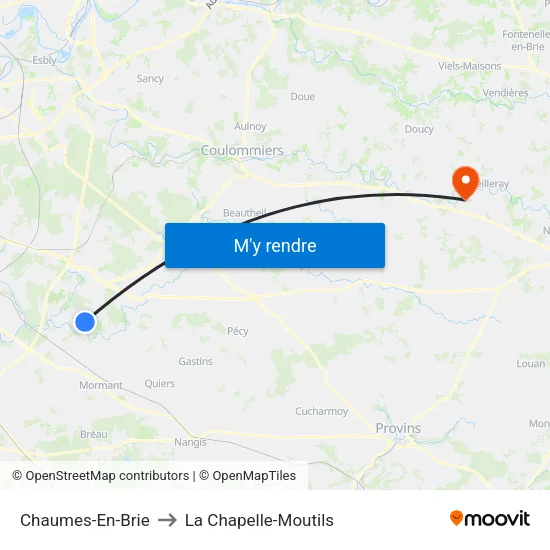 Chaumes-En-Brie to La Chapelle-Moutils map