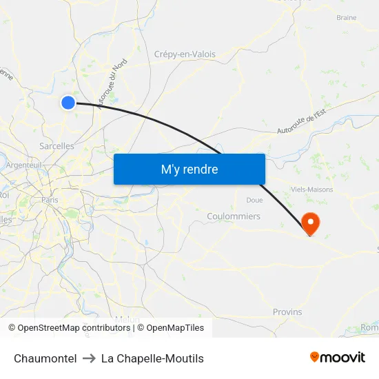 Chaumontel to La Chapelle-Moutils map