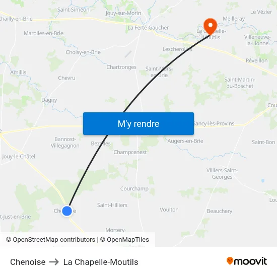 Chenoise to La Chapelle-Moutils map