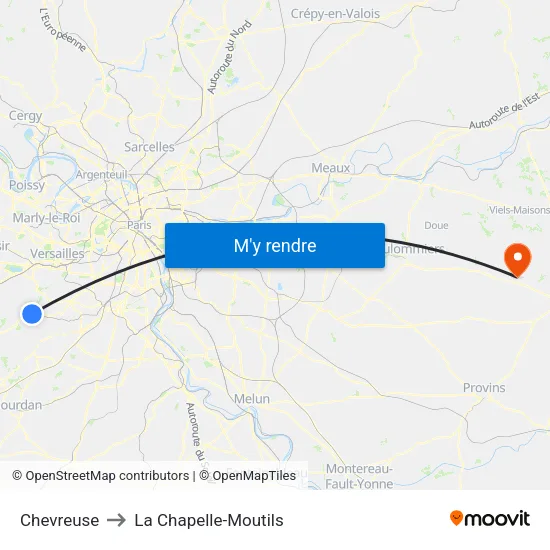 Chevreuse to La Chapelle-Moutils map