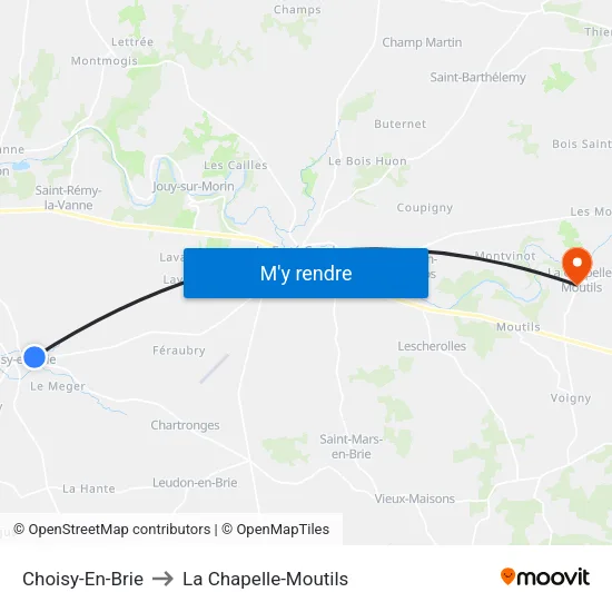 Choisy-En-Brie to La Chapelle-Moutils map