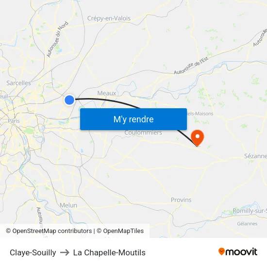 Claye-Souilly to La Chapelle-Moutils map
