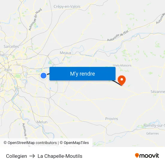 Collegien to La Chapelle-Moutils map