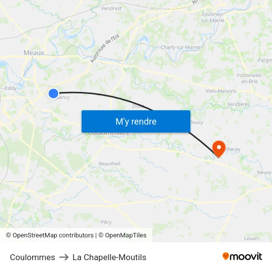 Coulommes to La Chapelle-Moutils map
