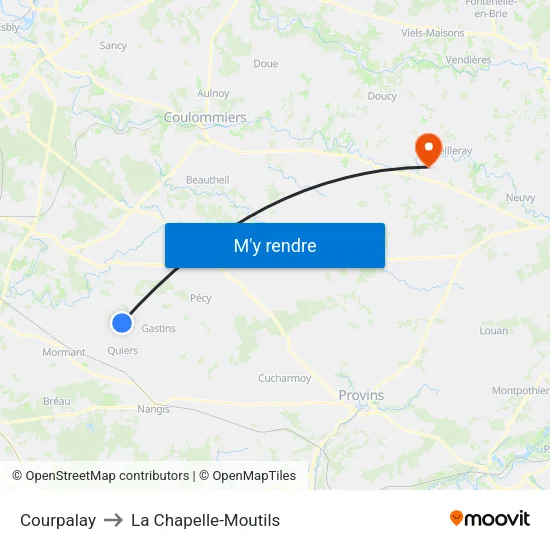 Courpalay to La Chapelle-Moutils map