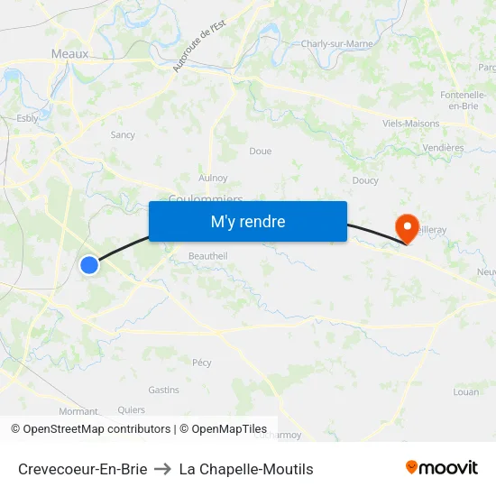 Crevecoeur-En-Brie to La Chapelle-Moutils map