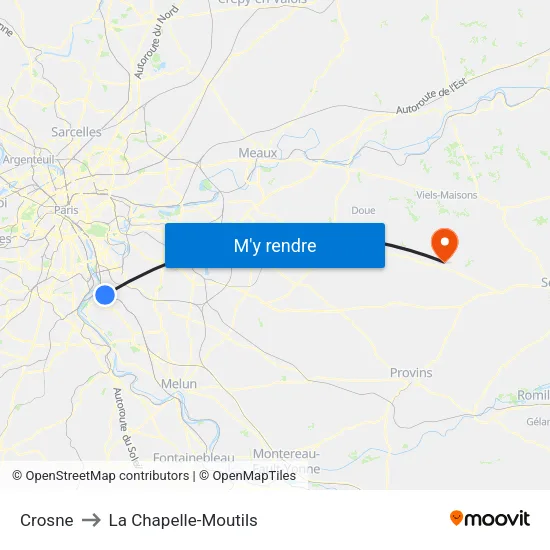 Crosne to La Chapelle-Moutils map