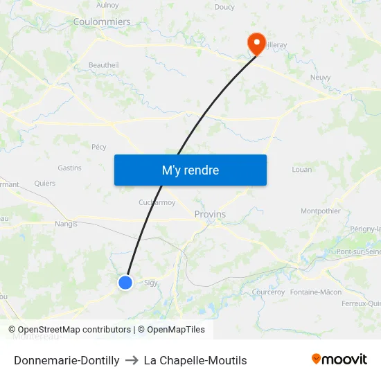 Donnemarie-Dontilly to La Chapelle-Moutils map