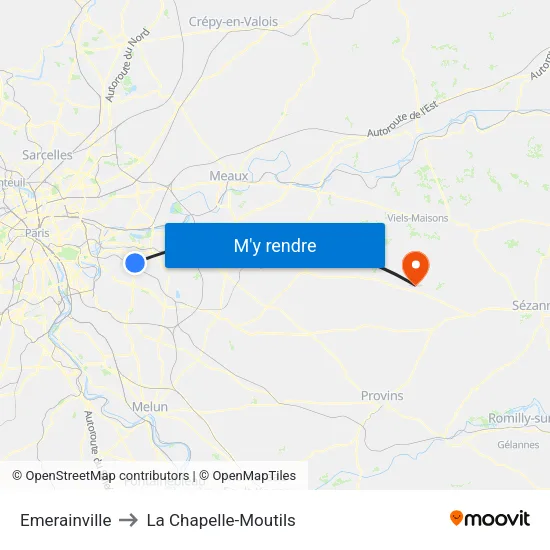 Emerainville to La Chapelle-Moutils map