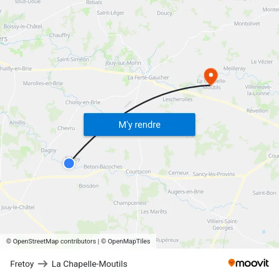 Fretoy to La Chapelle-Moutils map